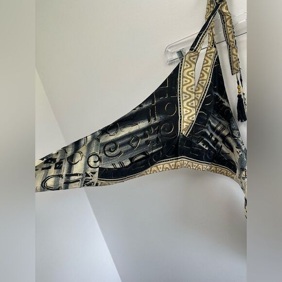 Black Silk Two Piece Halter Top & Short Set Handmade Indian Tribal Print Size S - Picture 16 of 16